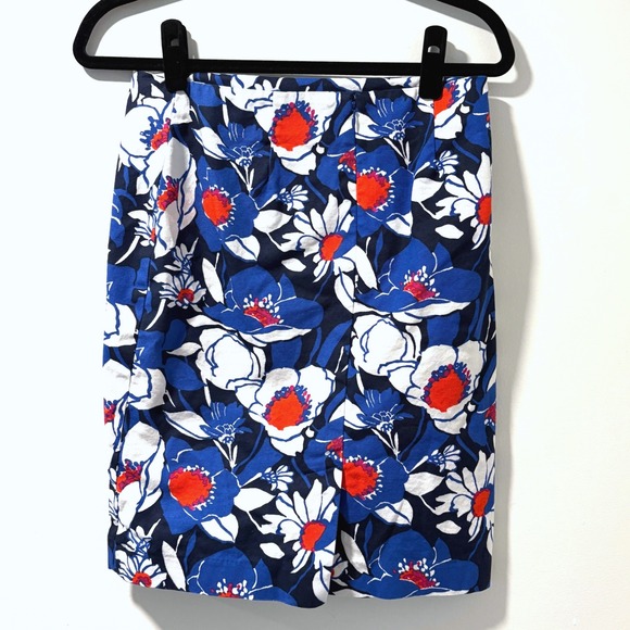 Talbots Petites Floral Print Cotton Blend Skirt Cobalt Red‎ White 4P - Picture 2 of 10